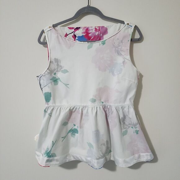 Kate Spade New York "Blooms" Stretch Cotton Peplum Top Size 8 Floral - Picture 4 of 16